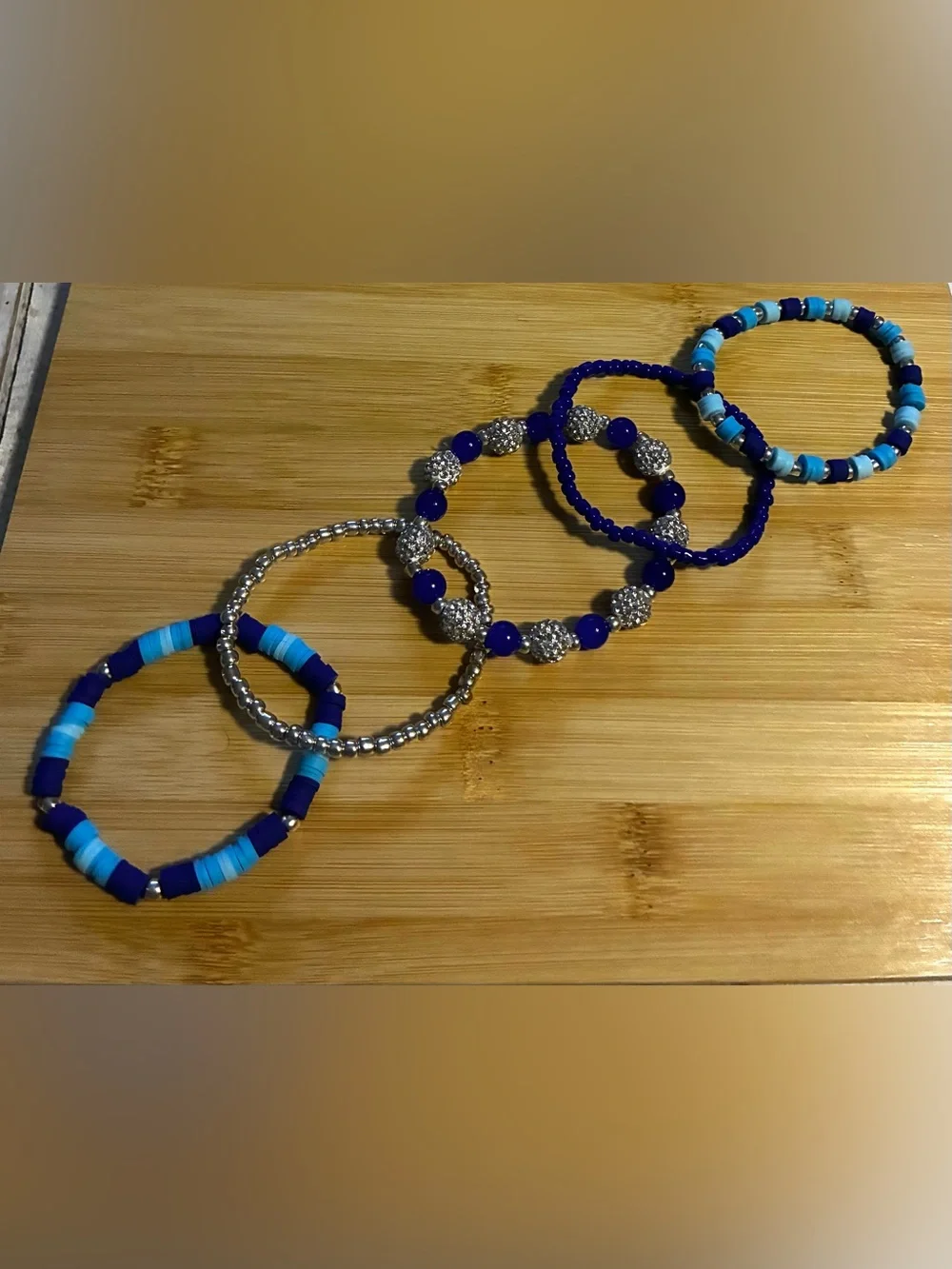 Blue & Silver Beaded Bracelet Set